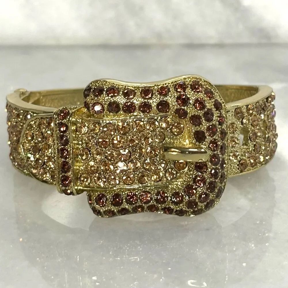 Vintage DH Gate Chunky Rhinestone Embellished Clamper Hinge Bangle Cuff Bracelet